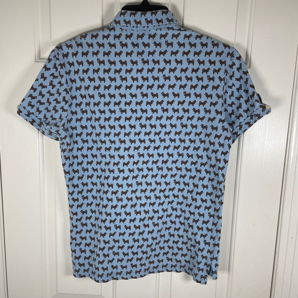 Uniqlo Michael Bastian M Blue Shiba Dog Print Cotton Polo Shirt Button Sleeve - Picture 3 of 7